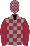 Maroon and grey check, maroon sleeves