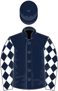 Dark blue, white sleeves, dark blue diamonds, dark blue cap