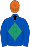 Royal blue, emerald green diamond, orange cap