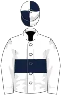 White, dark blue hoop, quartered cap