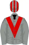 Grey, red chevron, striped cap