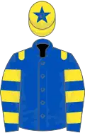 ROYAL BLUE, yellow epaulettes, hooped sleeves, yellow cap, royal blue star