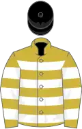 Old gold, white hoops, black cap