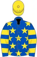 Royal blue, yellow stars, hooped sleeves, yellow cap