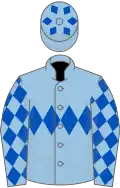 Light blue, royal blue triple diamond, royal blue diamonds on sleeves and cap