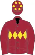 Maroon, yellow triple diamond and diamonds on cap