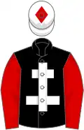 Black, white cross of lorraine, red sleeves, white cap, red diamond