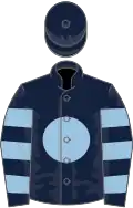 Dark blue, light blue disc, hooped sleeves