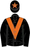 Black, orange chevron, orange star on cap
