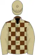 Brown and beige check, beige sleeves and cap