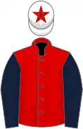 Red, dark blue sleeves, white cap, red star