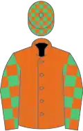 Orange, Emerald Green check sleeves and cap