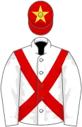 White, red cross sashes, red cap, yellow star