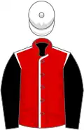 Red, white seams, black sleeves, white cap
