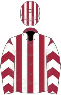 MAROON and WHITE STRIPES, white chevrons on sleeves, striped cap