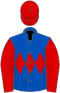 Royal blue, red triple diamond, red sleeves and cap