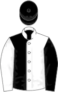 White and black halved, sleeves reversed, black cap