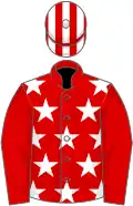 Red, white stars, red sleeves, striped cap
