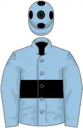 LIGHT BLUE, black hoop, light blue cap, black spots