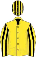 Yellow, black striped sleeves and cap