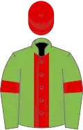 Light green, red panel, red armlet, red cap