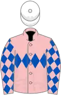 PINK, royal blue triple diamond and diamonds on sleeves, white cap