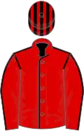 Red, black seams, striped cap