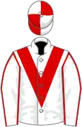 White, Red chevron, White sleeves, Red seams, quartered cap