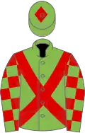 Light green, red cross belts, checked sleeves, light green cap, red diamond