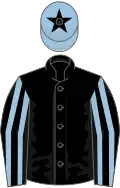 Black, light blue striped sleeves, light blue cap, black star