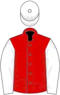 Red, white sleeves and cap