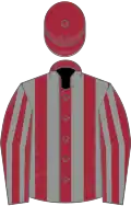 Maroon and grey stripes, maroon cap