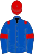 Royal blue, red epaulets, armlets and cap