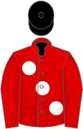 Red, large white spots, black cap