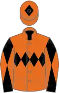 Orange, black triple diamond, black and orange diabolo on sleeves, orange cap, black diamond