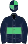 Dark blue, emerald green hoop, quartered cap