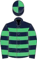 Dark blue and emerald green hoops, quartered cap