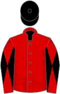 Red, red and black diabolo on sleeves, black cap