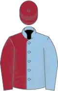 Light blue and maroon (halved), maroon cap