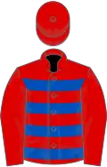 RED and ROYAL BLUE HOOPS, red sleeves and cap