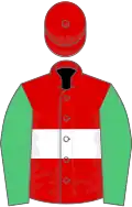 Red, White hoop, Emerald Green sleeves