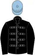Black, silver braid, light blue cap