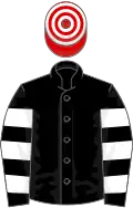 Black, white hooped sleeves, red and white hooped cap