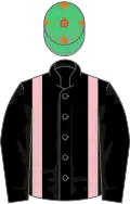 Black, pink braces, emerald green cap, orange stars