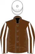 Brown, white striped sleeves, white cap