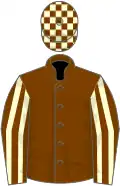 Chocolate, cream striped sleeves, check cap
