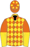 Orange and yellow diamonds, halved sleeves