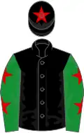 Black, green sleeves, red stars, black cap, red star