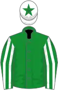 Green, white striped sleeves, white cap, green star