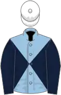 Light blue and dark blue diabolo, dark blue sleeves, white cap